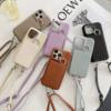 Suitable for iPhone16 Phone Case Apple 15promax Litchi Pattern Left and Right Beauty Makeup Mirror Lanyard Phone Case