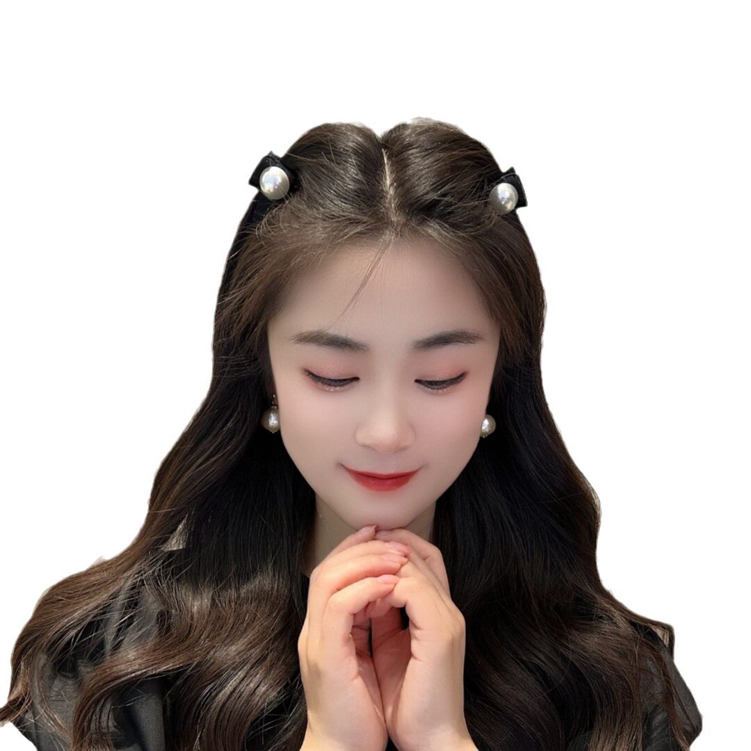 简约黑色发夹女公主头小抓夹复古珍珠夹子高颜值刘海侧边发卡头饰