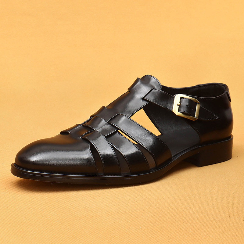 Sandal Rọ Nam Da Bò Mùa Hè Chiều Cao Đế Khoảng 3cm Màu Đen, Nâu
