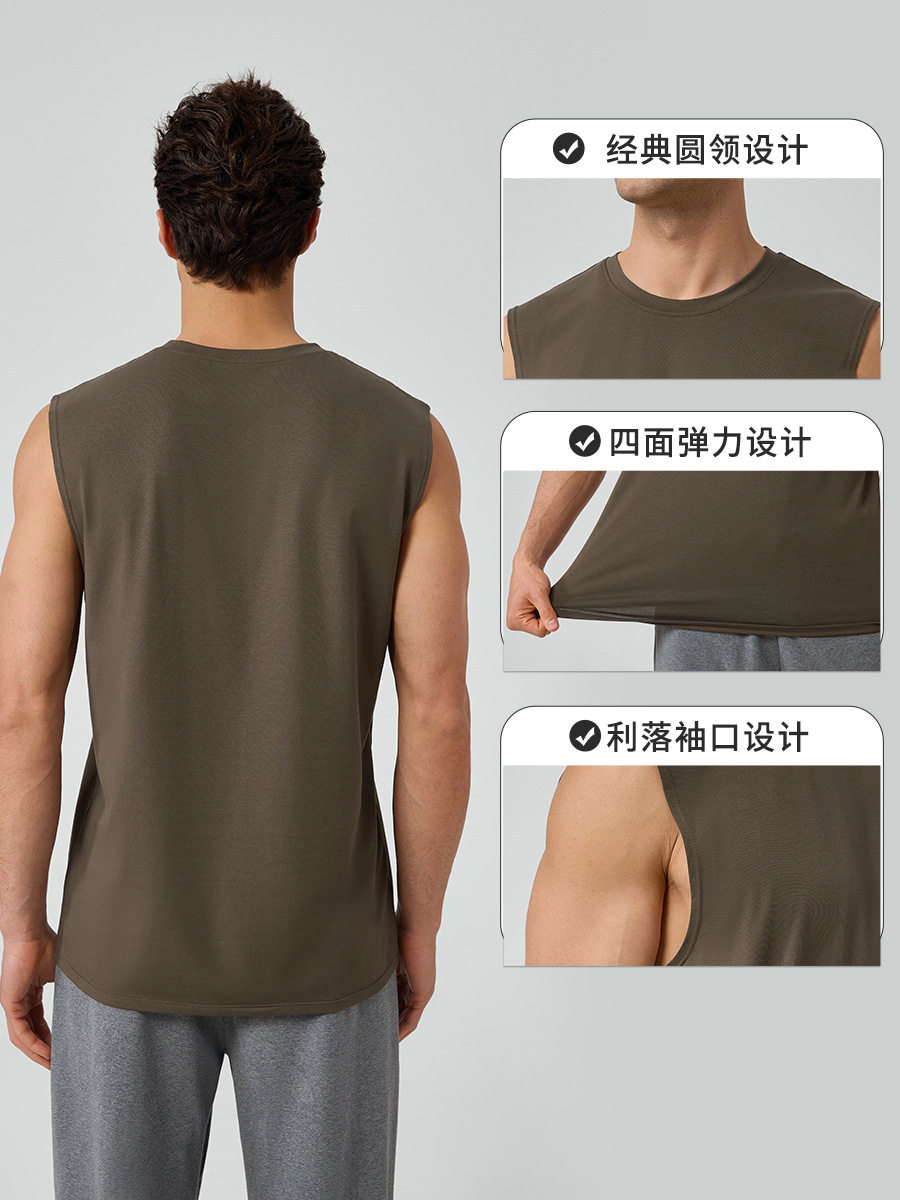 Men's Yoga Sports Vest Wide Shoulder Modal Cool Breathable Loose Waistcoat Sleeveless Fitness Top 51118