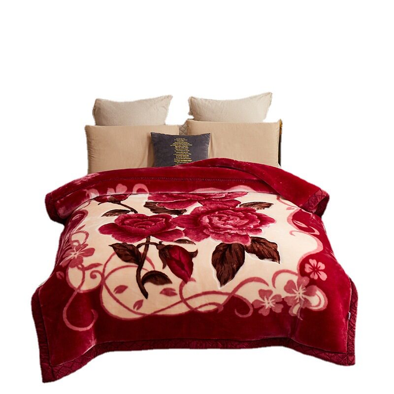Manufacturer Wholesale Raschel Blanket Quilt Double Layer Thickened Autumn and Winter Double Warm Wedding Red Gift Blanket