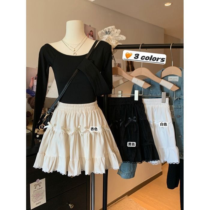 High Waisted Bowknot Skirt Lace Trim Flared Design Stylish and Versatile Autumn Winter Collection Wholesale