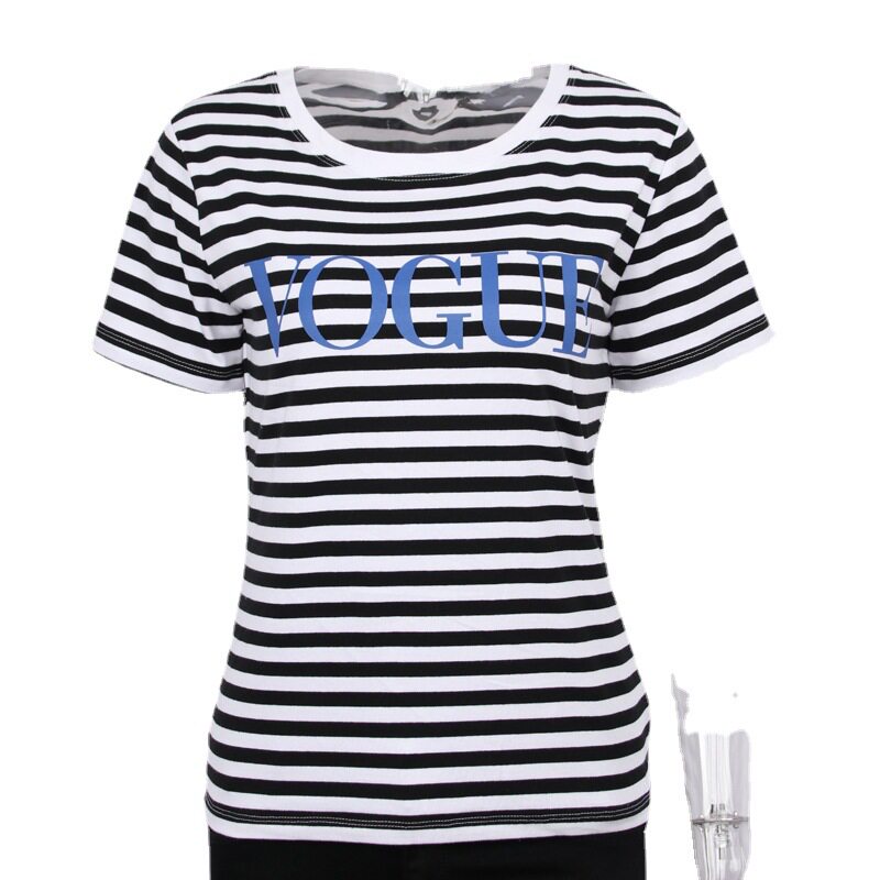 Womens Cotton Short Sleeve T Shirt Floral Stripe Print Soft Loose Fit Spring Summer Fashion Top Wholesale Available