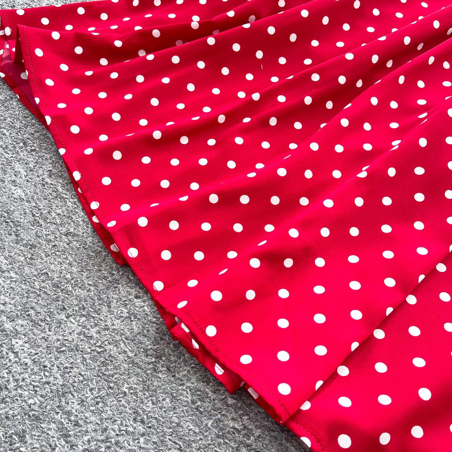 Vintage Red Short Sleeve Polka Dot Dress High Waist A Line Silhouette Summer Casual Wear for Work Wholesale Available