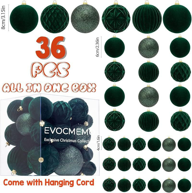 Amazon explosive flocking Christmas ball 36/ШТ Бархатный Рождественский шар, подвесной рождественский шар с защитой от поломки Изображение 1