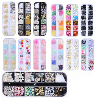 E-Commerce Douyin 12-Grid Nail Art Set with Shell Pieces, Abalone Shells, Japanese-Style Nail Art Stones, Cross-Border Wholesale, Ins Style