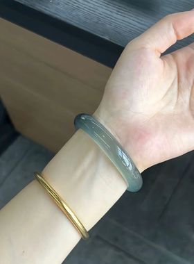 库里蓝冰种玉髓玛瑙手镯马料正圈晴水玉镯远山黛天然手镯女款