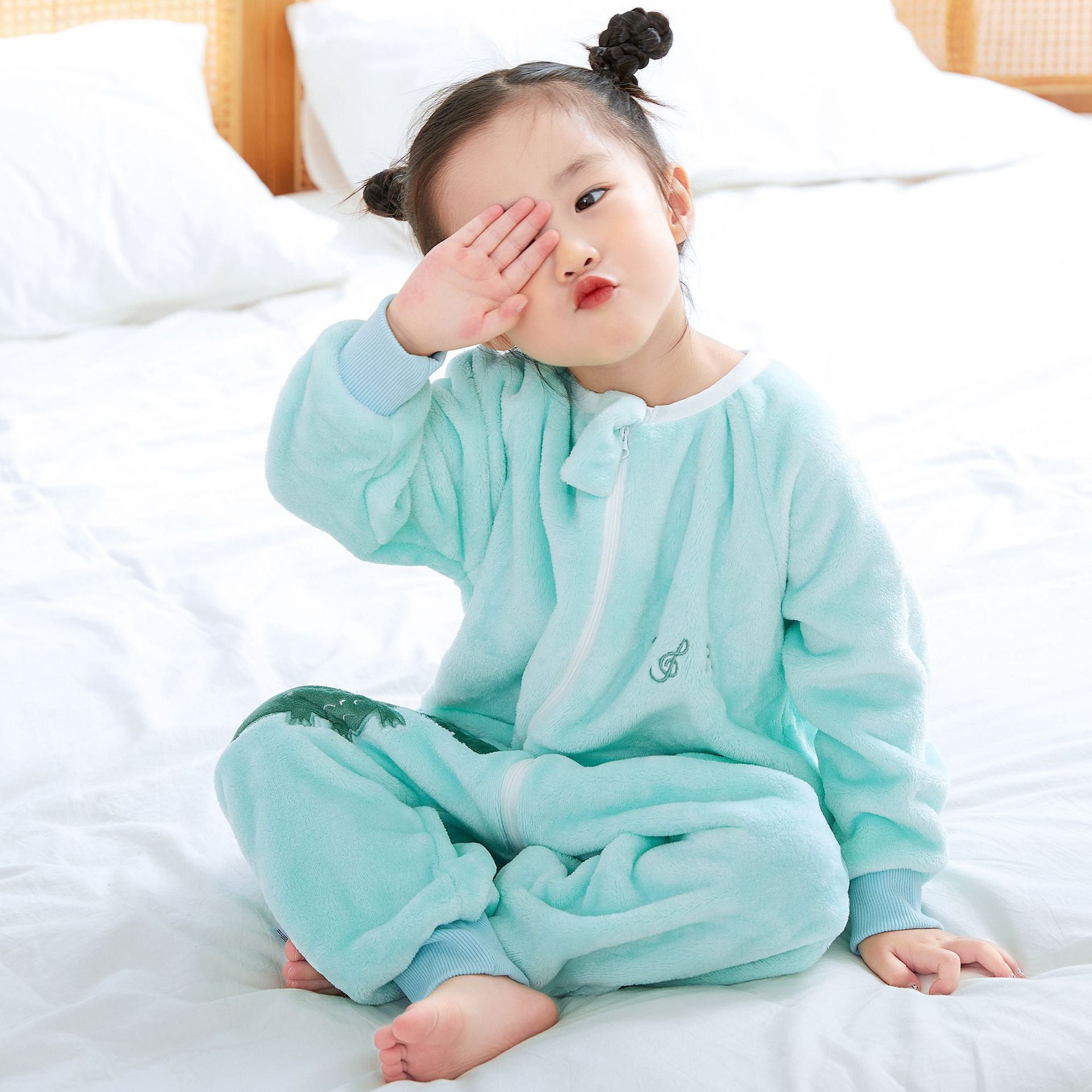 Michley Flannel Cartoon Split-Leg Sleeping Bag Autumn and Winter Cartoon One-Piece Pajamas Cross-Border Children's One-Piece Home Clothes
