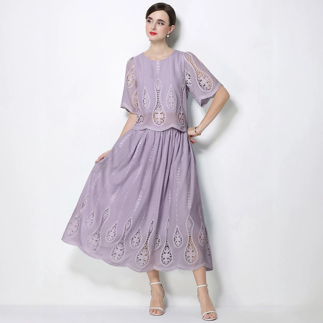 French Inspired Lace Puff Sleeve Top with High Waisted Skirt Set Elegant Slim Fit Chic Style Perfect for Casual or