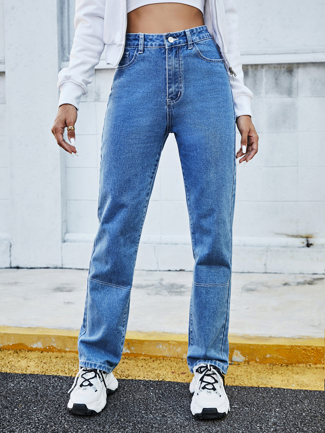 High Waisted Black Denim Straight Leg Pants Fashionable Trendy Comfortable Fall Winter Wear Wholesale Available