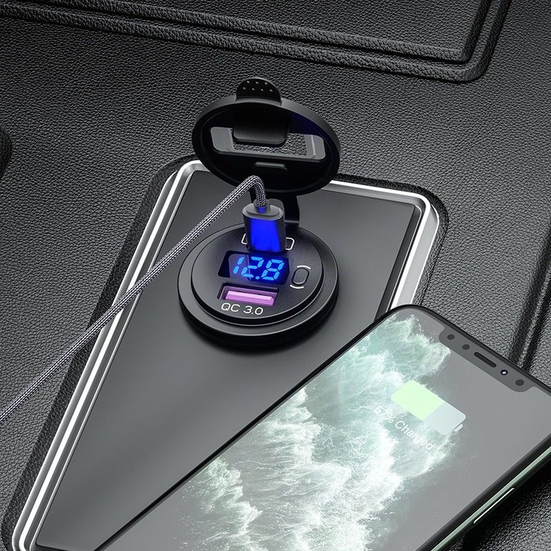 Smart Car Car Modified Fast Charging Charger USB Car Charging Socket Digital Display Qc3.0 Voltmeter Rv Yacht