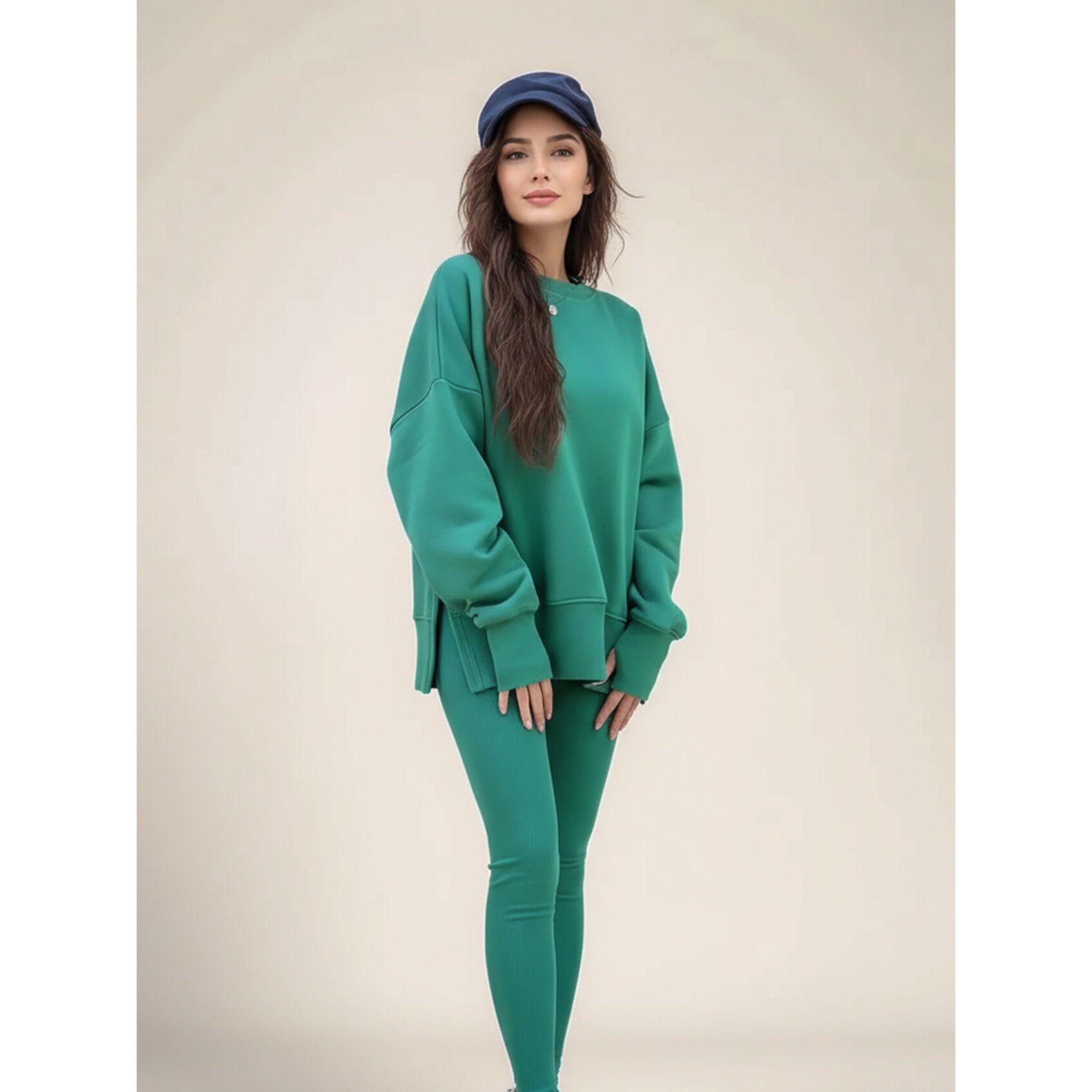 Cross-Border New Foreign Trade Autumn Women's European and American Casual Tight Trousers Loose Sweatshirt Suit Two-Piece Set