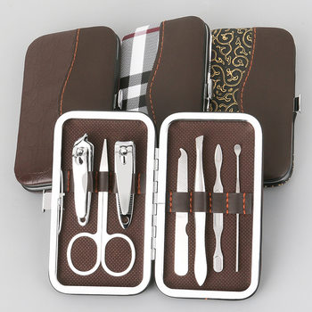 Yiwu in stock nail clippers suit leather box 7-piece set cross-border printed LOGO advertising gift nail clippers suit
