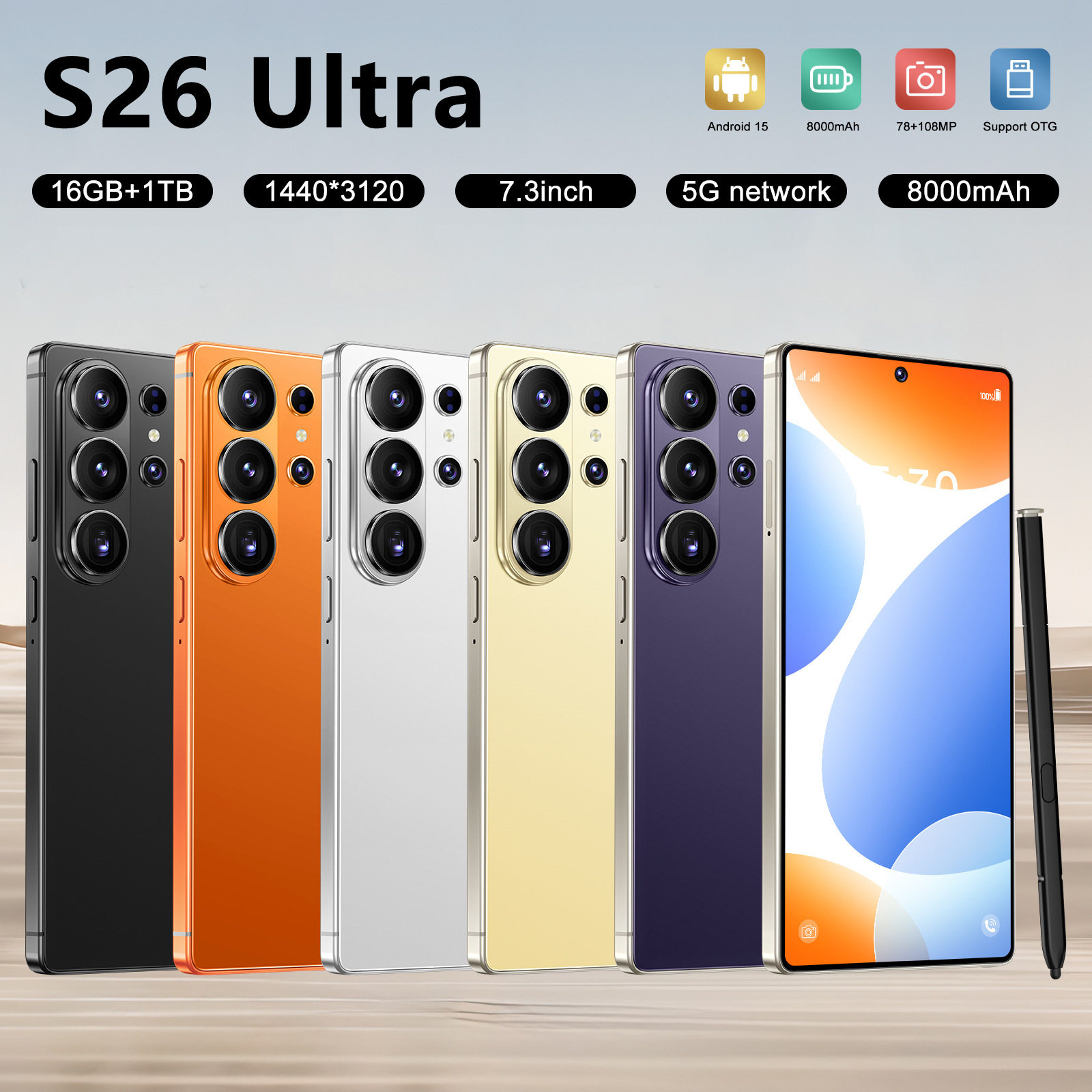 Новый взрывоопасный трансграничный смартфон S26 Ultra объемом 16 + 1 ТБ, предназначенный для внешней торговли, с большим экраном высокой четкости, двумя sim-картами и большим аккумулятором в режиме ожидания. Изображение 1