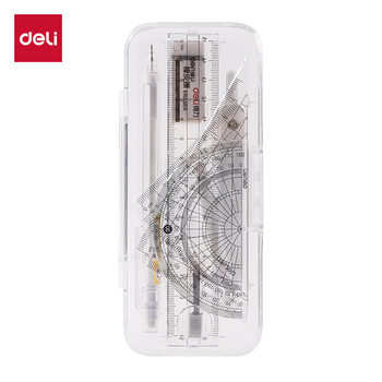Deli Vc211 Metal Compass Set 8-Piece Geometry Drawing Triangle Board Ruler Compass Stationery Wholesale