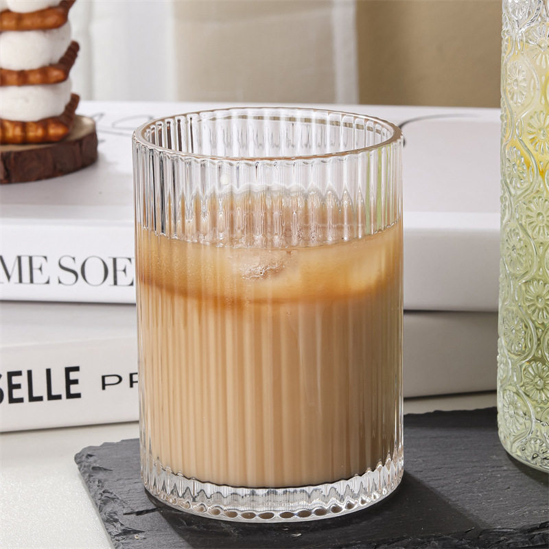 Ins Style Simple Striped Glass Cup American Coffee Cup Latte Juice Cup Cold Drink Cup Milk Breakfast Cup