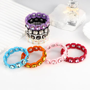 Bohemian Enamel Bracelet Fashion Light Luxury Square High-Quality Crystal Zircon Elastic Bracelet Beaded Amazon