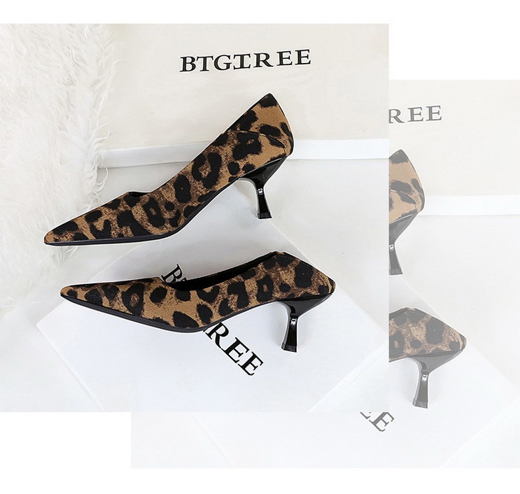 Giày cao gót nữ mũi nhọn gót mảnh 6cm phối họa tiết da báo thanh lịch — màu báo đốm, màu đen, nâu, Rượu vang đỏ