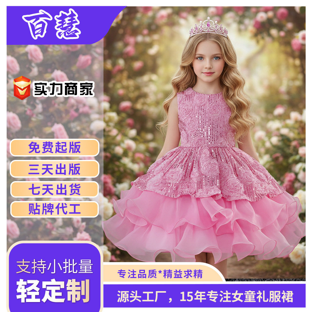 Christmas girl dress princess dress children's dress flower girl wedding dress sequin mesh cake tutu dress