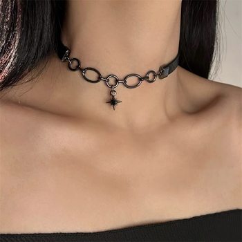 Black Versatile Choker Necklace for Women, Gun Black Chain Starburst High-End Pendant Choker, Dark Style Spicy Girl Necklace