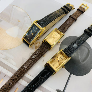 Milisha Watch 2024 New Style Mid-Century Style Simple Rectangular Retro Genuine Leather Gold High-End Genuine Leather Women's Watch