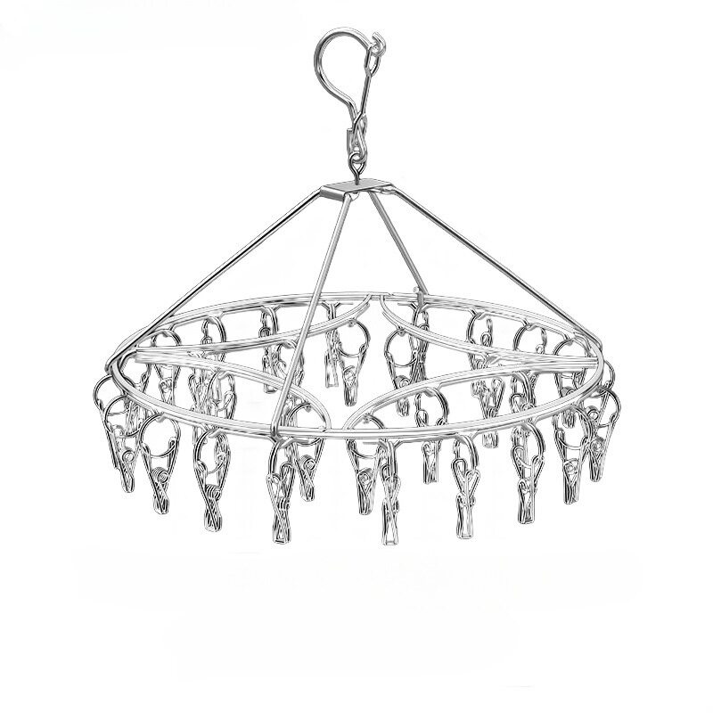 Stainless steel round drying rack balcony drying socks artifact windproof thickened drying rack multi-clip underwear underwear clip