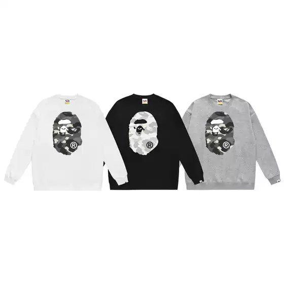 Long-Term Bape Ape Head Trendy Brand Printed Terry Round Neck Sweatshirt Autumn and Winter New Hip-Hop Trendy Men and Women Ins