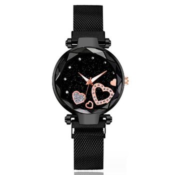 Foreign trade hot casual ladies watch simple mesh with love surface quartz watch black fashion watch wholesale