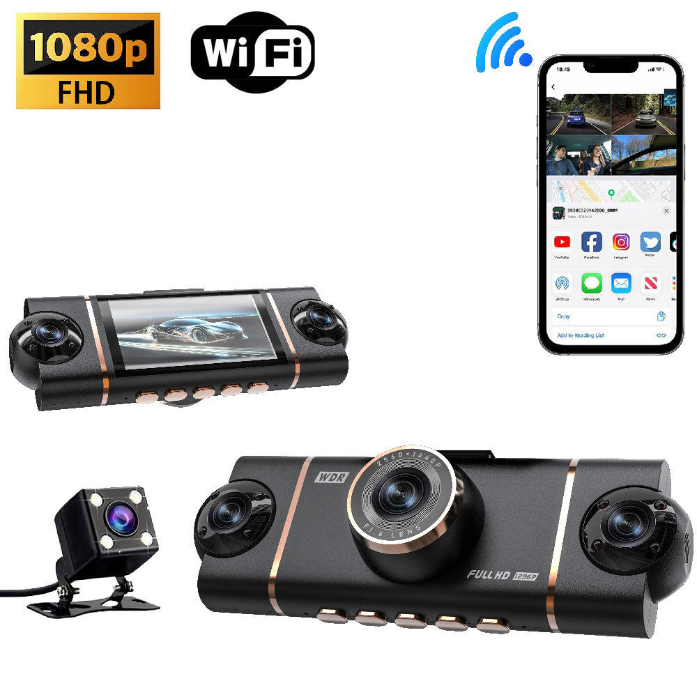 Cross-Border Hot Selling 1080P Four-Lens Driving Recorder, Four-Way Simultaneous Display and Recording, Wifi Infrared Night Vision Ultra-Thin Model