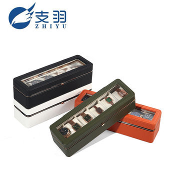 Zhiyu Classy Pu Leather Metal-Edged 6-Digit Watch Box Jewelry Storage Display Packaging Box