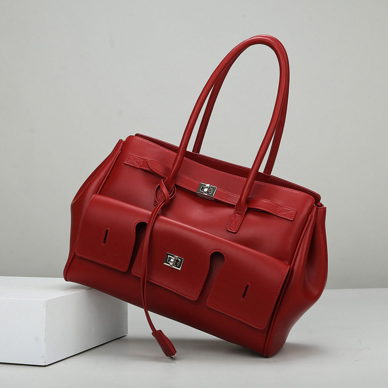 T&uacute;i Tote Nữ Da B&oacute;ng Lớn Đựng Vừa A4 Phong C&aacute;ch Thời Trang M&agrave;u Đen, Đỏ, Kem