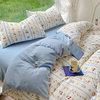 Class A small fresh color Zhu cotton four-piece set double-layer yarn small floral small Zhu cotton bed sheet quilt cover three-piece set bed hat