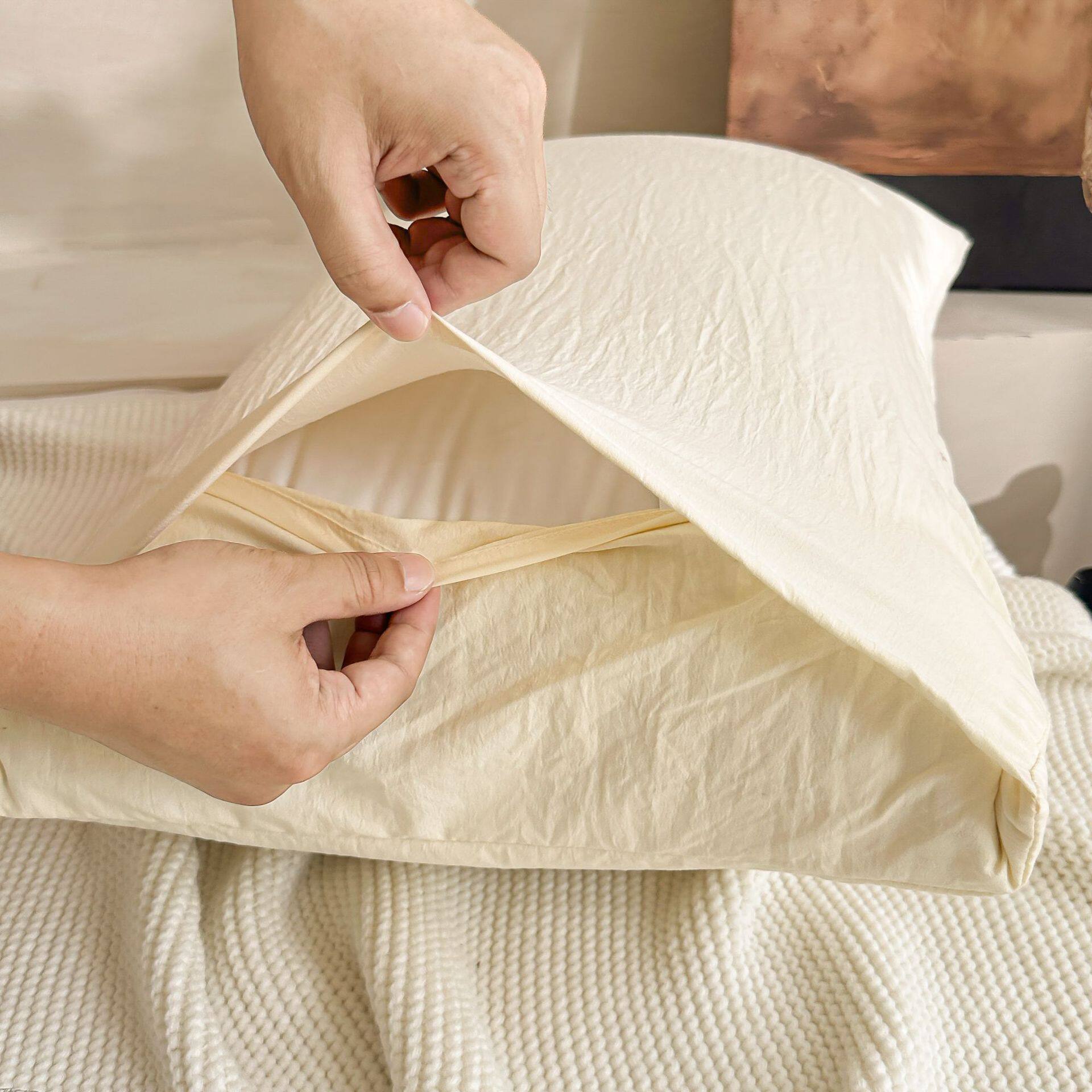 Manufacturer Wholesale Washed Cotton Pillowcases Simple Pure Color Pillowcases Pair Single Liner Cover 48X74Cm Pillow Core