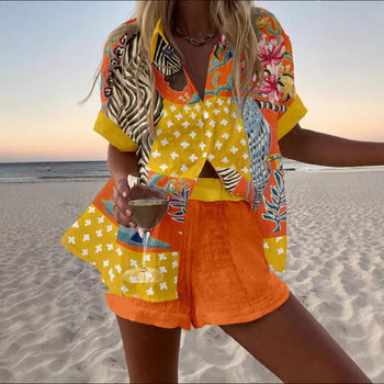 2025 Cross-Border European and American Personalized Sexy Digital Printing New Casual Summer Tops Women's Suit Two-Piece Set