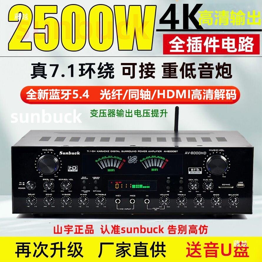 5-Channel Power Amplifier Home High-Power Professional Karaoke Fever Heavy Bass HDMI Digital Coaxial 7.1 Bluetooth