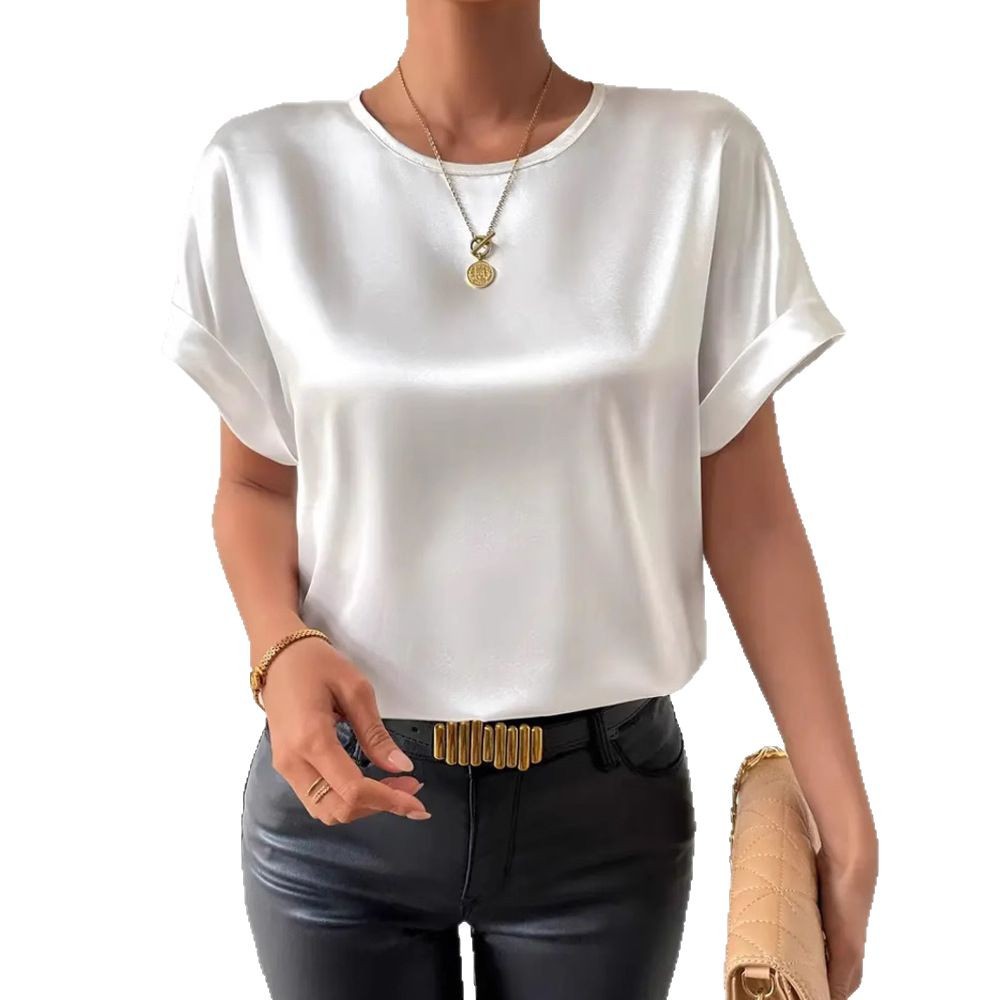 Elegant Solid Color Short Sleeve T Shirt for Women Round Neck Spring Collection Casual Wear Wholesale Available