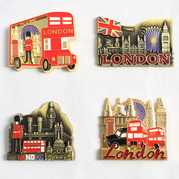 In-Stock Zinc Alloy Metal British Refrigerator Magnets with European Architectural Designs, Tourist Souvenirs, Business Gifts, and Commemorative Awards