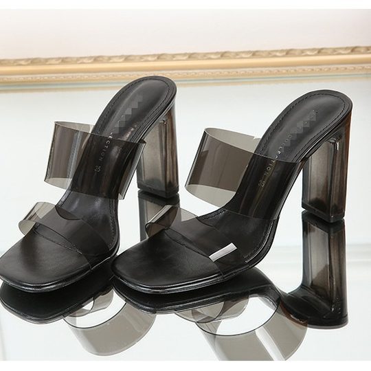 ZA women's shoes original single foreign trade popular popular TikTok same transparent one-strap crystal heel high heel sandals for women