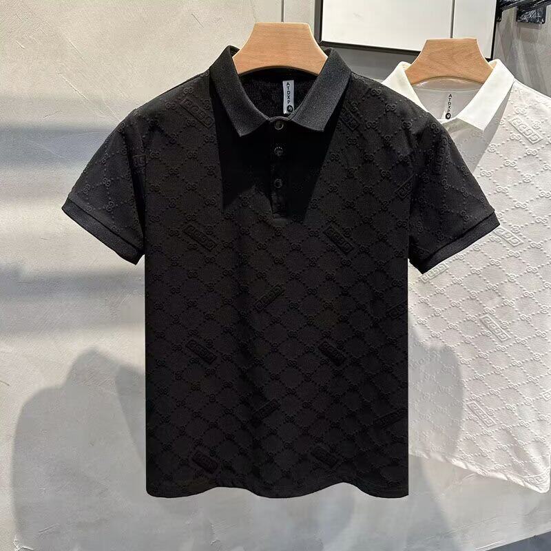 2025夏季新款时尚修身短袖POLO衫男士轻奢高档翻领半袖T恤衫男装