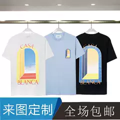 New Foreign Trade Product: Casablanca Short-Sleeve T-Shirt with a Unique Round Neck and Printed Letter Logo of the Gate of Illusions