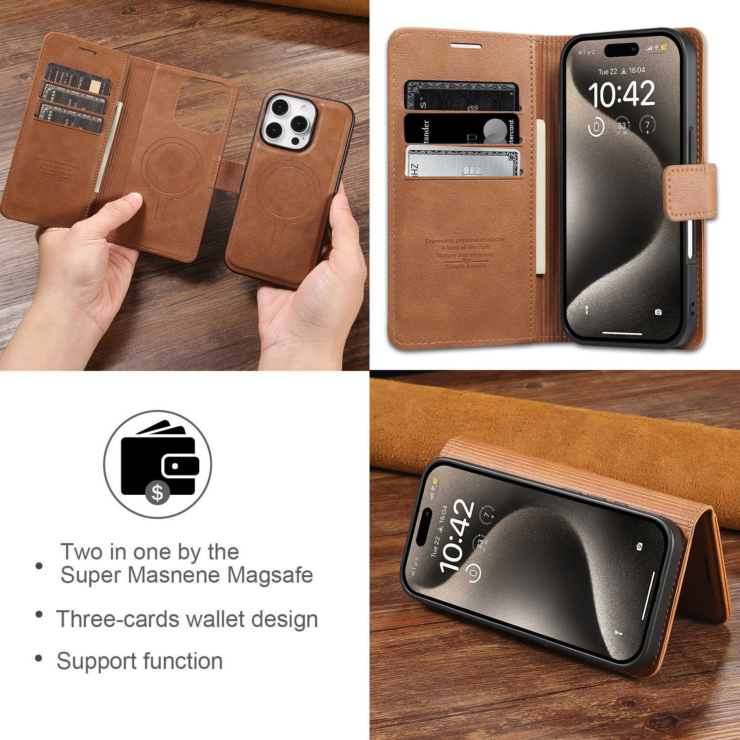 D1 Is Suitable for iPhone 17 Pro Max Wireless Charging Leather Case, Apple 16 Pro Magnetic Two-In-One Split Protection