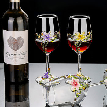 Creative Enamel Red Wine Glass Rose Lily Wine Glass New Goblet Decanter Manufacturer Direct Delivery Wholesale