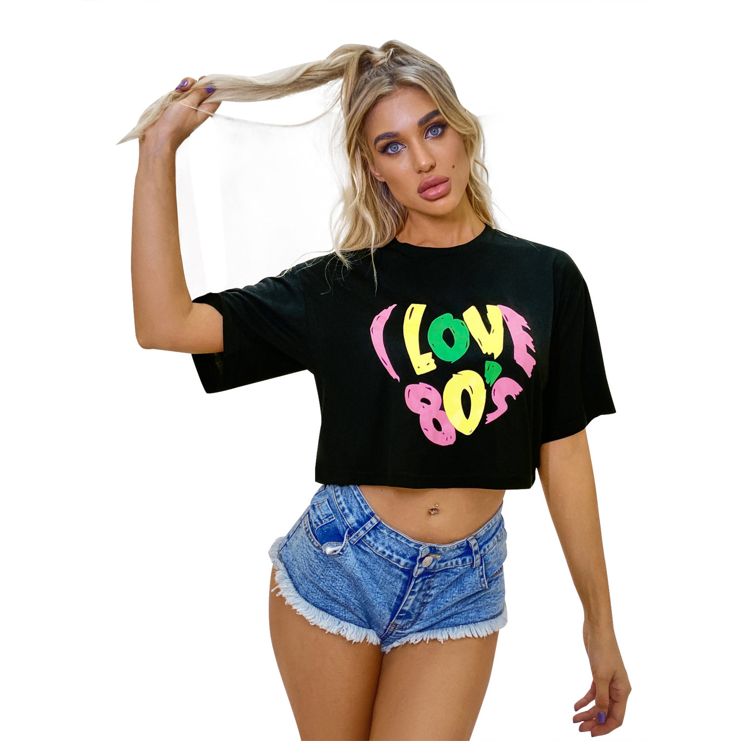 Short Sleeve Printed T Shirt Sexy Round Neck Trendy Design Versatile Style Casual Wear for Women Wholesale Available
