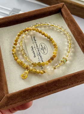 【多亿多福】天然金发晶串珠双圈手链女时尚级金虎眼紫水晶手串