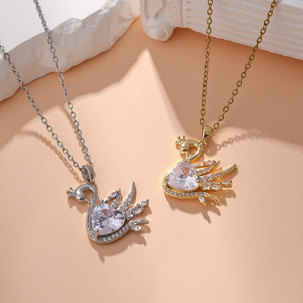 Little Swan Diamond Pendant Long Necklace Women's High-End Light Luxury Titanium Steel Sweater Chain Niche Personality Versatile Clavicle Chain