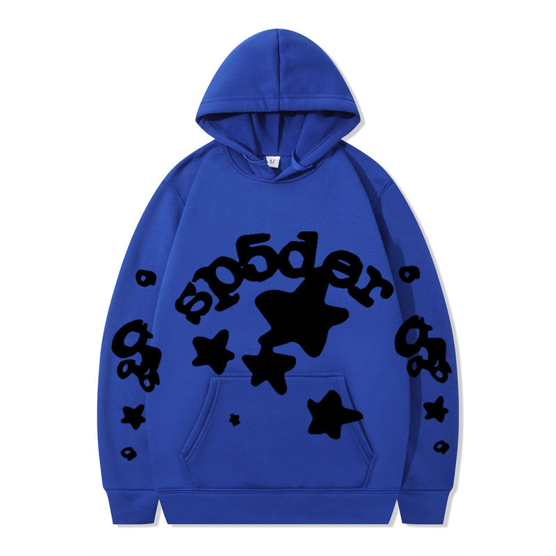 跨境 SP5DER蜘蛛网印花帽衫欧美潮牌大码宽松男女款连帽卫衣