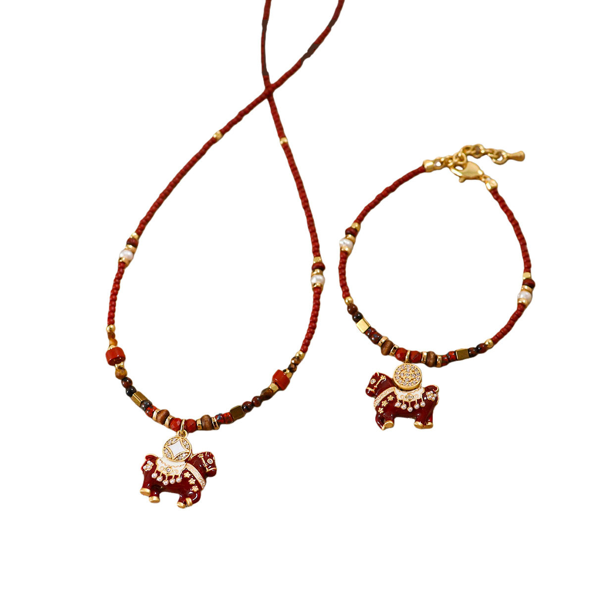 Original Fashionable and Exquisite Red Oil Dripping Pony Pendant Necklace with Light Luxury and High-End Clavicle Chain for Women