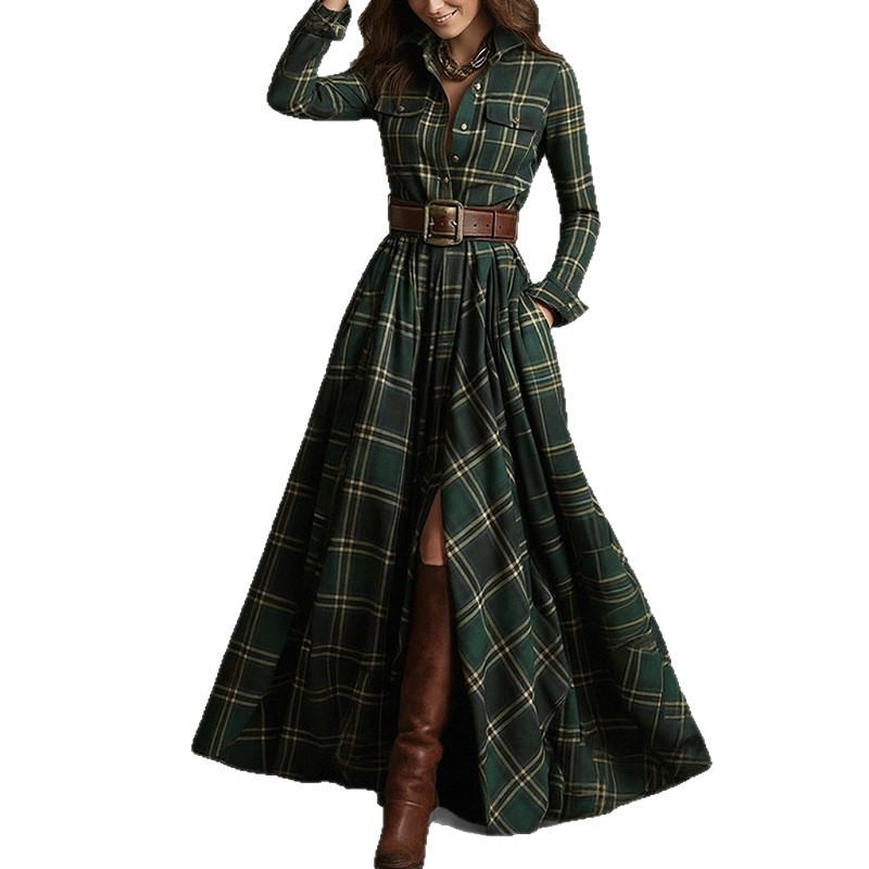 Womens Spring Dress Fashionable Casual Elegant Checkered Slim Fit Perfect for Spring Events Wholesale Available