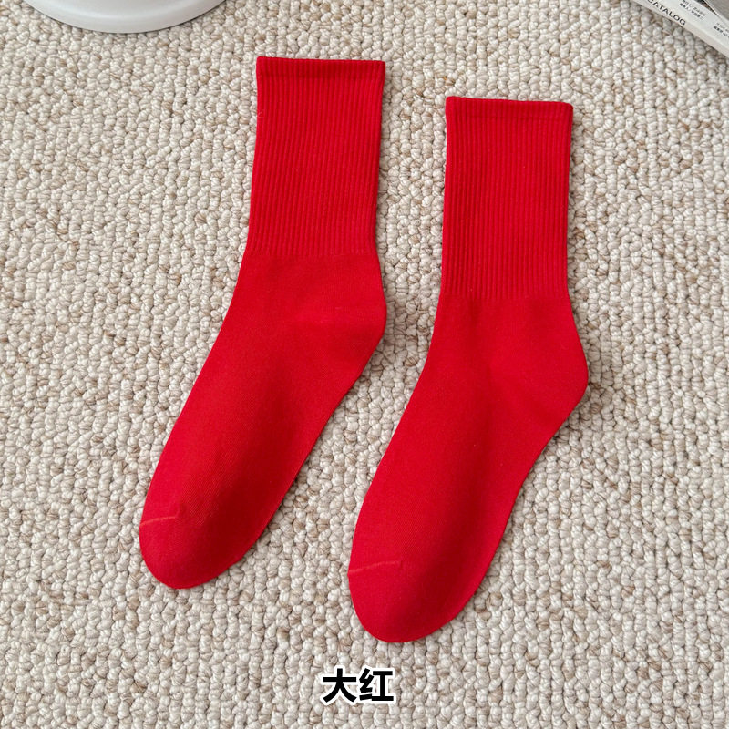 彩色袜子女长筒袜四季款ins潮流糖果色马卡龙中筒袜学生运动棉袜