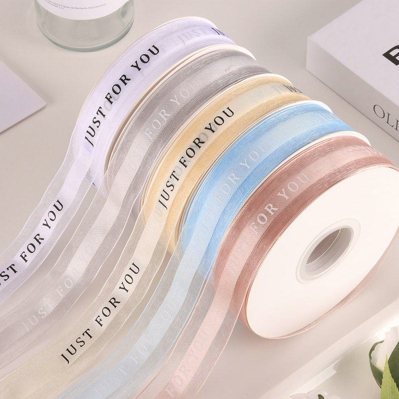 Free Shipping 2.5cm Letter Medium Satin Edge Mesh Printing Yarn Ribbon Holiday Wedding Decoration Gift Wrapping Belt Cake